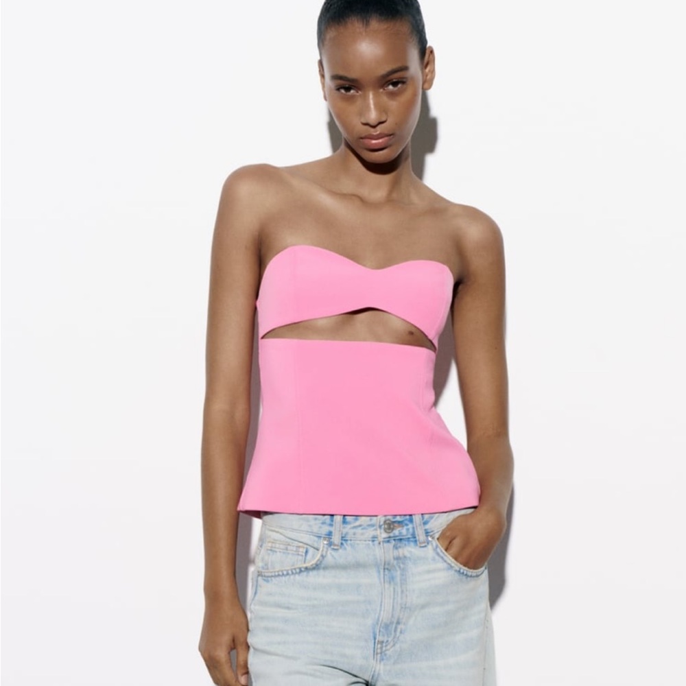 ZARA strapless cut out top pink